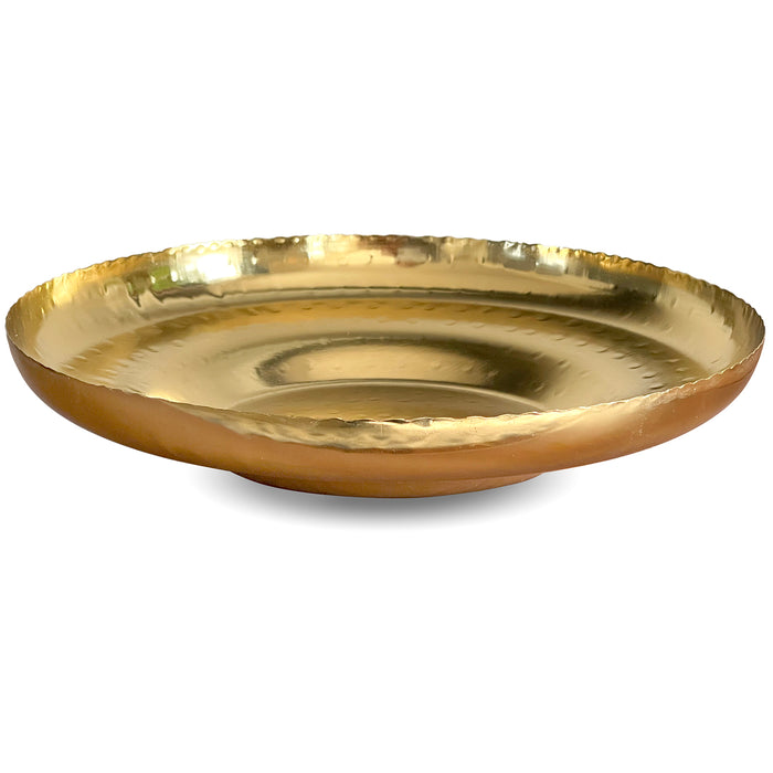 Red Co. 12.5” Decorative Round Hammered Metal Centerpiece Plate Tray with Scalloped Edge, Gold