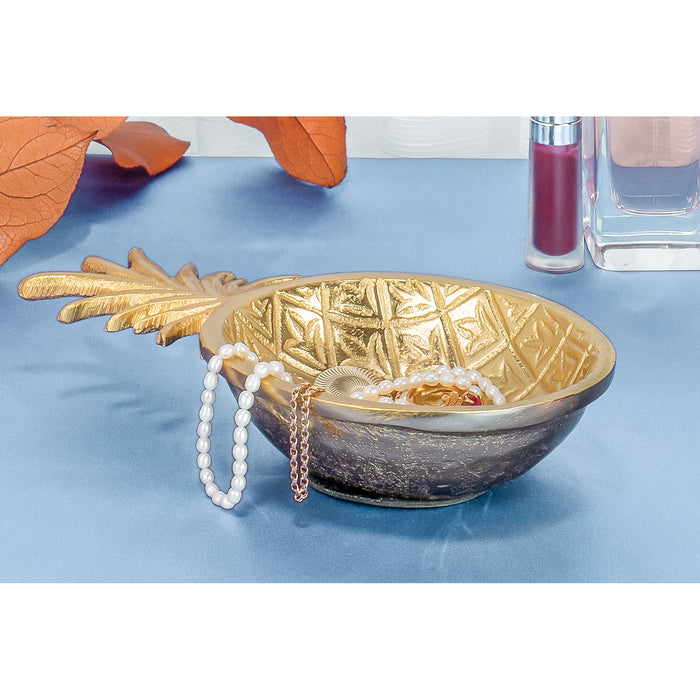 Red Co. 7.75” Small Decorative Metal Accent Pineapple Shaped Storage Bowl Tray, Gold