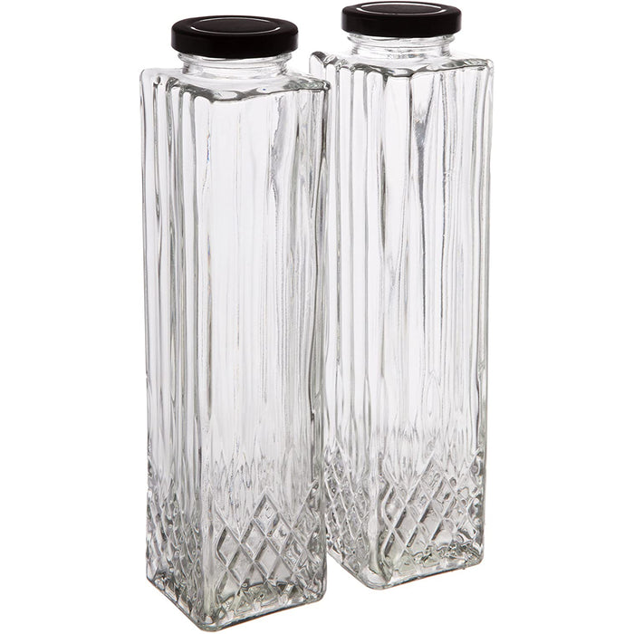 Crystal Clear Glass Beverage Sauce Storage Bottle with Leak Proof Metal Lid, 18 Oz - Set of 2