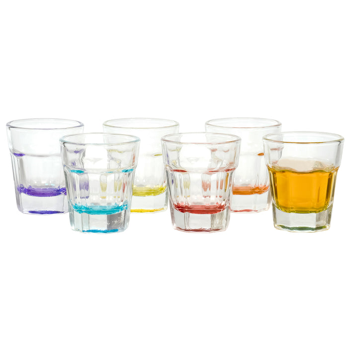 Red Co. Rocks Clear Shot Glass with Multi-Colored Base 1.5 Ounce, Set of 6