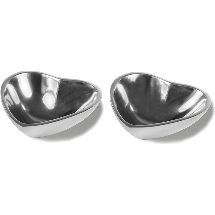 Red Co. Decorative Mini Aluminum Metal Heart-Shaped Jewelry Trinket Tray Dish for Storage & Organization in Brushed Silver Finish – Set of 2, 3 Inches