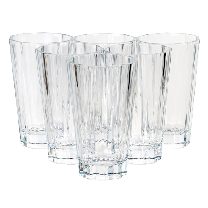 Red Co. Geometric Cut Clear Lead Free Crystal Iced Tea Drinking Glasses, Water Juice Soda Beverage Tumblers, Set of 6, 15 fl oz