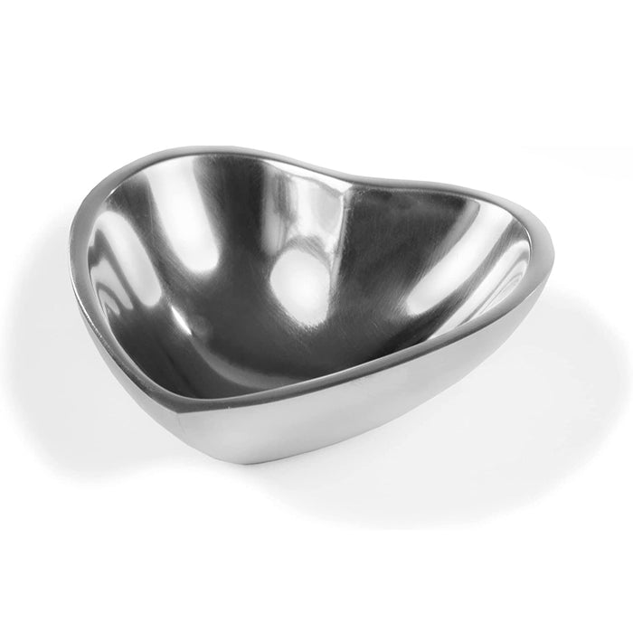 Red Co. Decorative Mini Aluminum Metal Heart-Shaped Jewelry Trinket Tray Dish for Storage & Organization in Brushed Silver Finish – Set of 2, 3 Inches