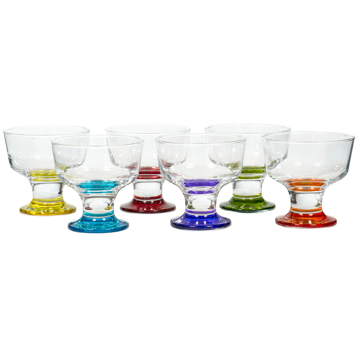 Red Co. Short Stem Clear Glass Tall Dessert Bowls with Multi Colored Base, 6.75 Ounce, Set of 6