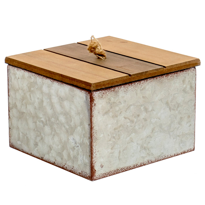 Rustic Galvanized Metal Square Storage Box with Wooden Lid — Red Co. Goods