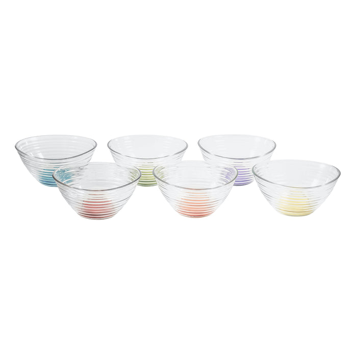 Red Co. Small Clear Glass Ribbed Multipurpose Colored Base Prep and Serving Bowls - 10.25 Ounce, Set of 6