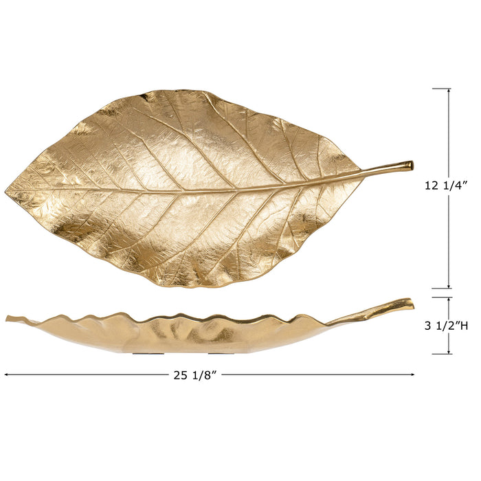 Red Co. 25 inch Decorative Tabletop Aluminum Leaf Tray in Brushed Metal Gold