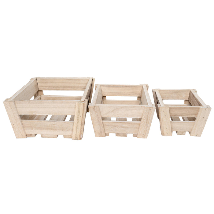 Red Co. Set of 3 Angled Natural Wood Decorative Crates, Varying Sizes