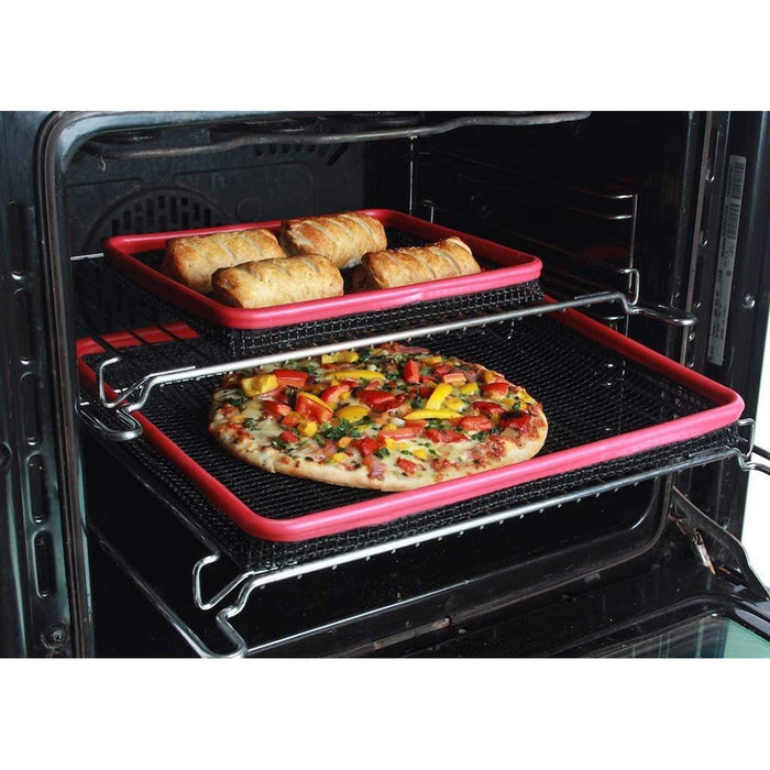 Non-Stick Mesh Oven Crisper Tray with Silicon Rim Covers, 17" x 12"