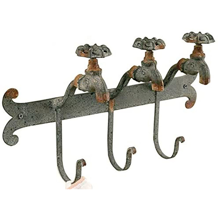 Cast Iron Water Faucet Hooks Wall Rack - 16 Inches