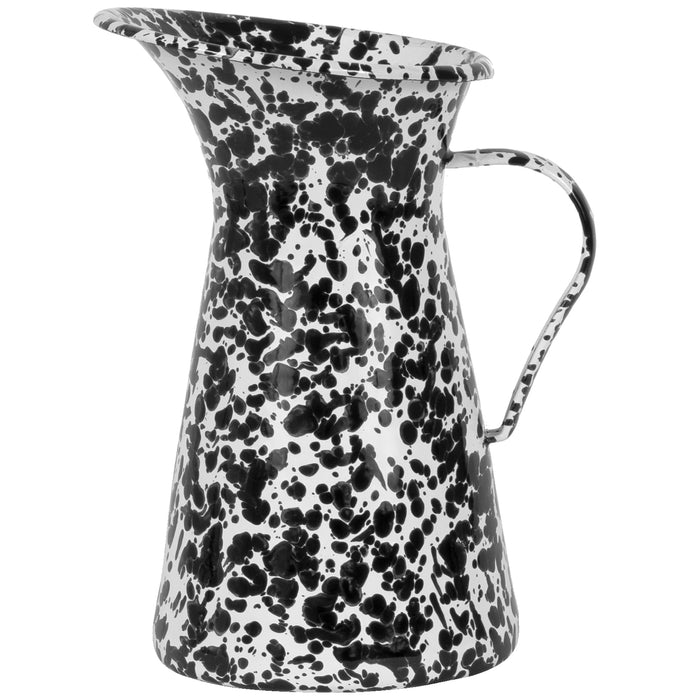 Red Co. Vintage-Inspired Decorative Enameled Metal Pitcher Vase, Black & White Pollock Speckled Finish, 10.5 Inches