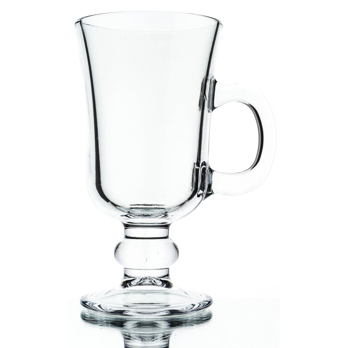 Irish Coffee Mugs Fluted Crystal Clear Glass 8 oz Handle Footed Pedestal  Base
