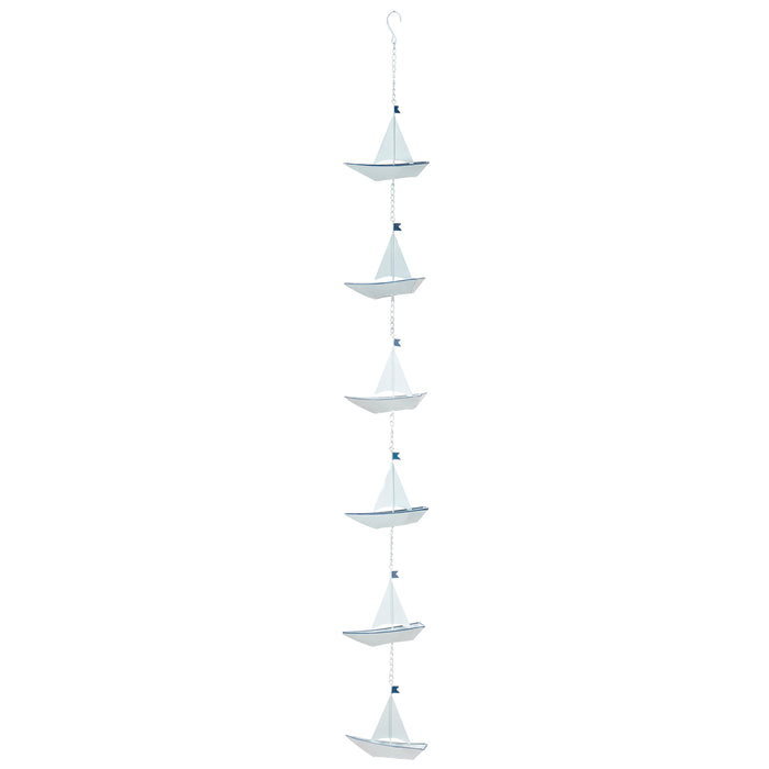Red Co. 5-Foot Decorative Hanging Metal Rain Chain & Garden Rainwater Catcher – Blue & White Enamel Boat