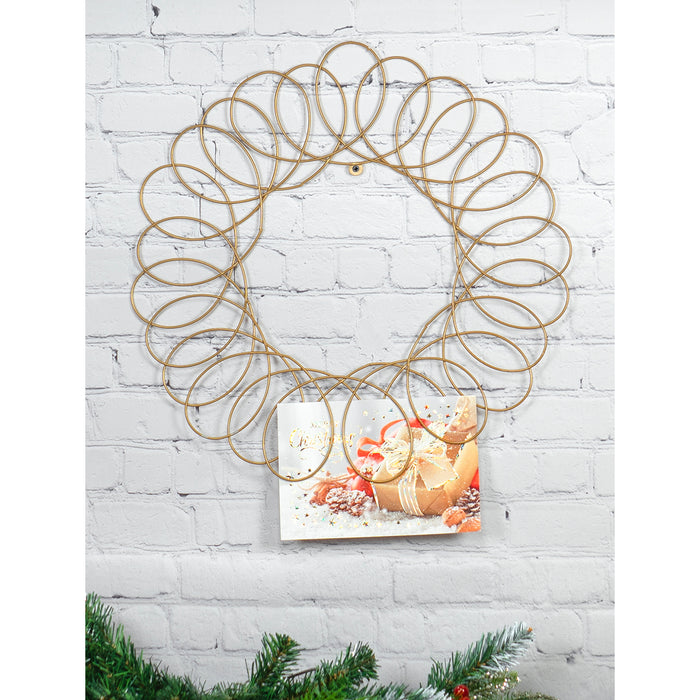Red Co. Old Gold Metal Wreath - Wall Mount Christmas Card Holder - 17" Dia
