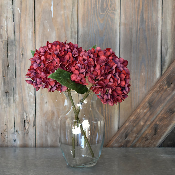 Burgundy Red Faux Silk Blooming Hydrangea Pick Bouquet, 13 Inches