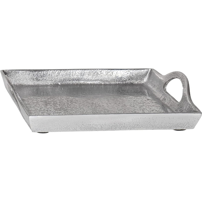 Red Co. Small Metal Square Grey Distressed Aluminum Decorative Tray Countertop Organizer with Handles, 8”