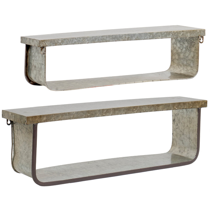 Red Co. Galvanized Metal 2 Piece Wall Shelves 2 Tiered Set for Living Room, Bathroom, Kitchen, Office