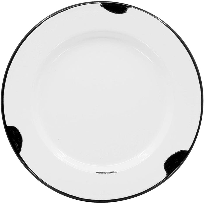 Red Co. Enamelware Classic 10 inch Round Dinner Plate, Distressed White/Black Rim - Set of 4