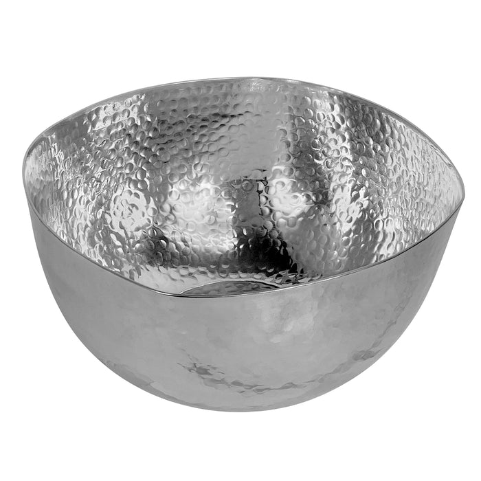 Red Co. Luxurious Hammered Aluminum Round Bowl with Unique Edge, Metal Decorative Bowl, Silver Finish — 14 Inches