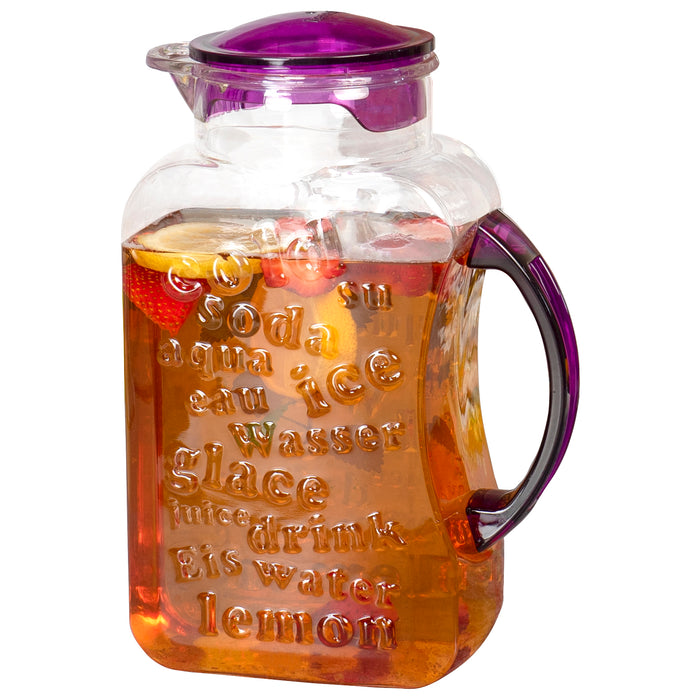 Red Co. Clear Hard Plastic Break Resistant Summer Pitcher with Colored Strainer Lid and Handle, 74.5 oz.