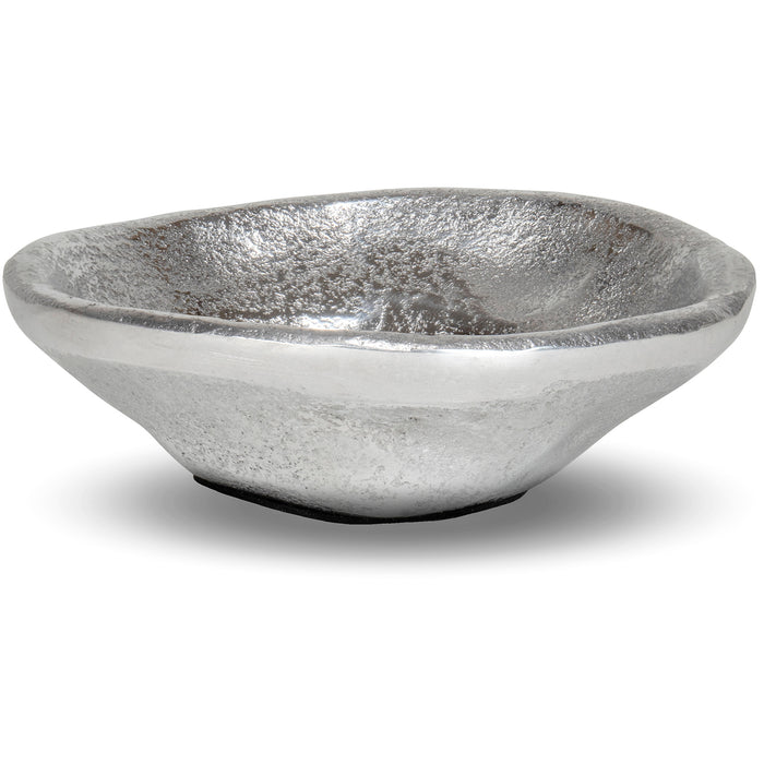 Red Co. Short Distressed Aluminum Free Form Silver Centerpiece Decorative Bowl, 4.5" Dia