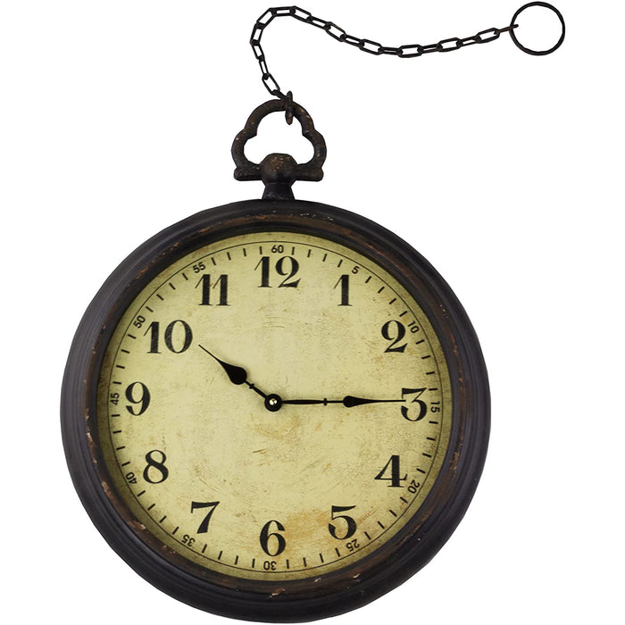 Vintage Pocket Watch Inspired Wall Clock with Chain, Round, 17"