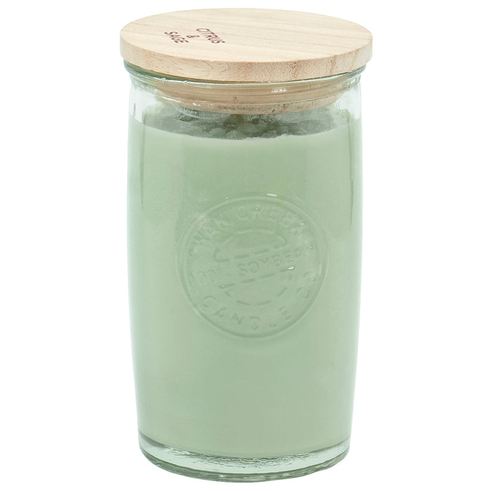 Red Co. Swan Creek Highly Scented Glass Pillar Candle Cylinder with Wooden Lid – Citrus & Sage, 12 oz.