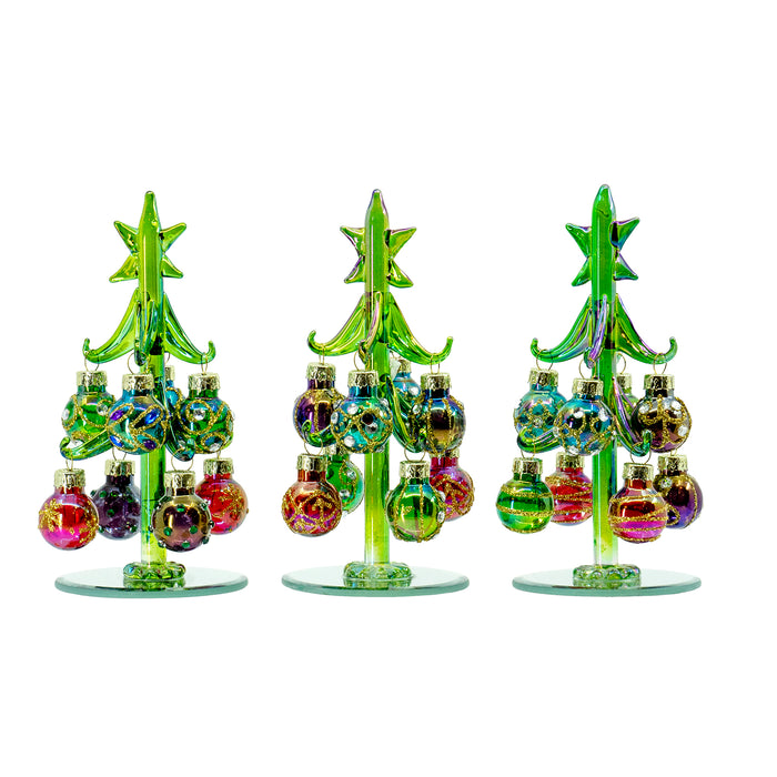 Red Co. Glass Christmas Tree Tabletop Display Decoration with Assorted Ball Ornaments, Holiday Season Decor, 5 Inches, Set of 3