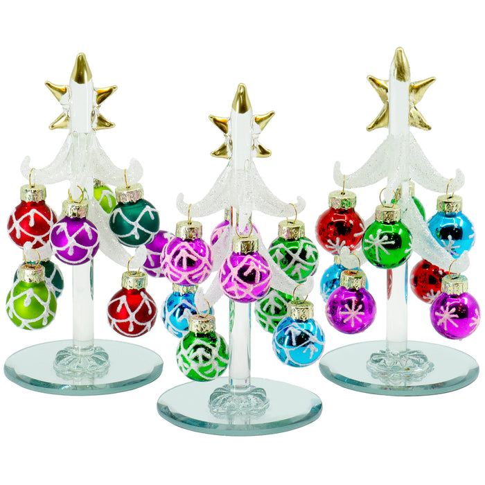Red Co. Glass Christmas Tree Tabletop Display Decoration with Assorted Ball Ornaments, Holiday Season Decor, 5 Inches, Set of 3