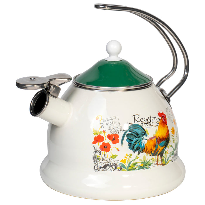 Enamel on Steel Stove Top Whistling Teapot Kettle - Retro Classic Design - 2.3 Quarts