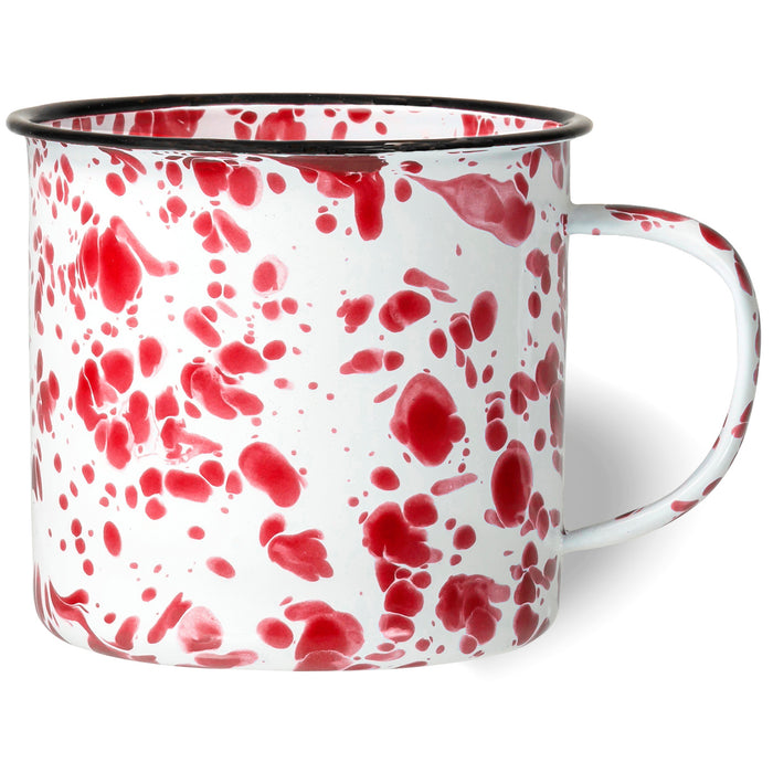 Red Co. Enamelware Metal Large Classic 22 Oz Round Coffee and Tea Mug with Handle, Red Marble/Black Rim – Splatter Design