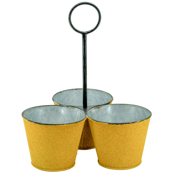 Red Co. Yellow Textured Metal 3-Bucket Organizer with Handle, Storage Containers, Planters for Home, Garden, Office