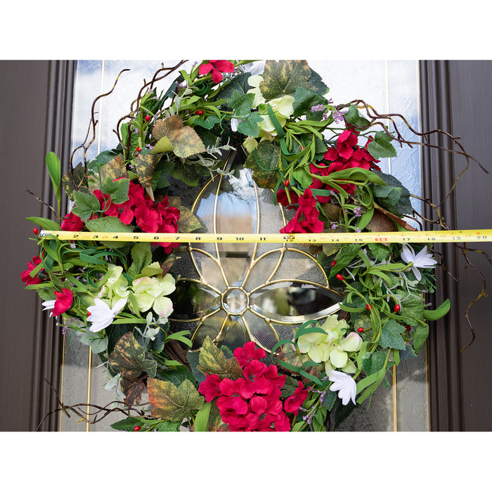 Red Co. 18" Ruby Red Hydrangeas, Artificial Spring & Summer Wreath, Door Backdrop Ornaments, Home Décor Collection