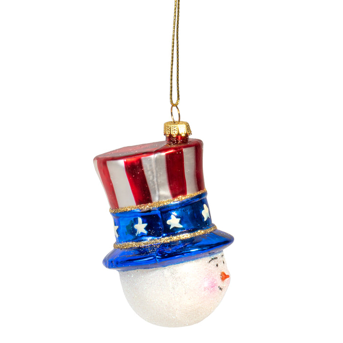 Red Co. Hand Crafted Decorative Glass Christmas Tree Ornaments, Patriotic Snowman