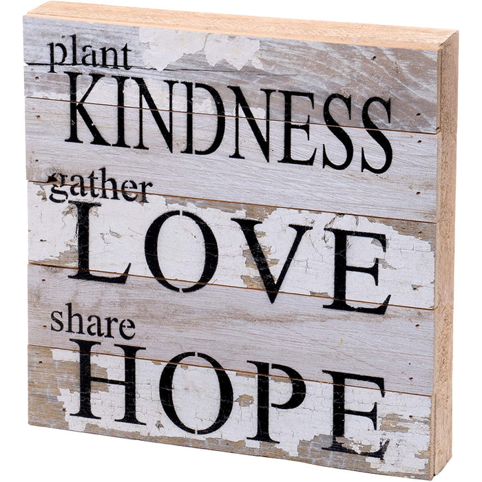Second Nature By Hand 10x10 Inch Reclaimed Wood Art, Handcrafted Decorative Wall Plaque — Kindness Love Hope