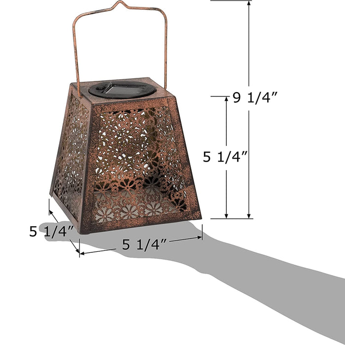 Solar Hanging LED Light Metal Waterproof Lantern - Vintage Decorative Table Lamp for Garden Yard or Patio, Bronze – Set of 4 Stackable