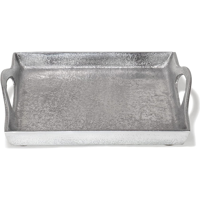 Red Co. Small Metal Square Grey Distressed Aluminum Decorative Tray Countertop Organizer with Handles, 8”