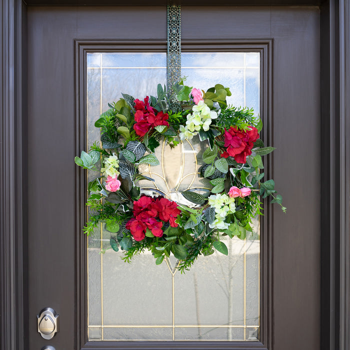 Red Co. 18" Lovely Red Hydrangea with Roses, Artificial Spring & Summer Wreath, Door Backdrop Ornaments, Home Décor Collection