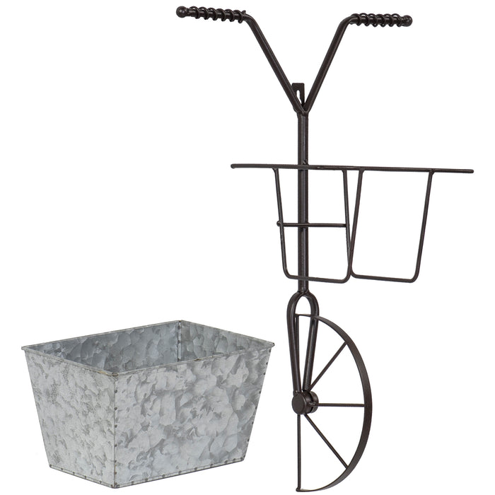 Red Co. Metal Bicycle with Galvanized Basket Wall Planter Decoration for Home and Garden Indoor Outdoor