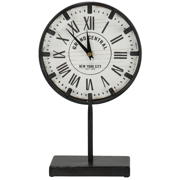 Red Co. Metal Grand Central Station-Inspired Tabletop Battery-Powered Metal Clock with Stem and Base, 8" Diameter