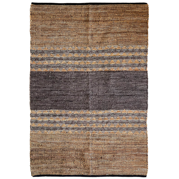 Red Co. Horizontal Pattern Brown and Taupe Rectangular Woven Leather Area Rug, 6 x 4 Ft.