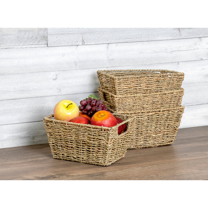 Red Co. Multi-Purpose Nesting Seagrass Basket with Handles Set of 4, Storage Containers, Home Organizers
