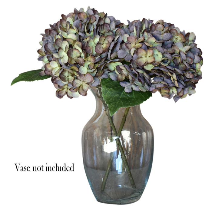 Artificial Silk Hydrangea Spray Pick Big Head Faux Bouquet - Flower Bright Petals Bush on Short Stem in Vibrant Colors, 13 Inches Blooming Florals for Home & Wedding Decor Embellishing (Dark Green)