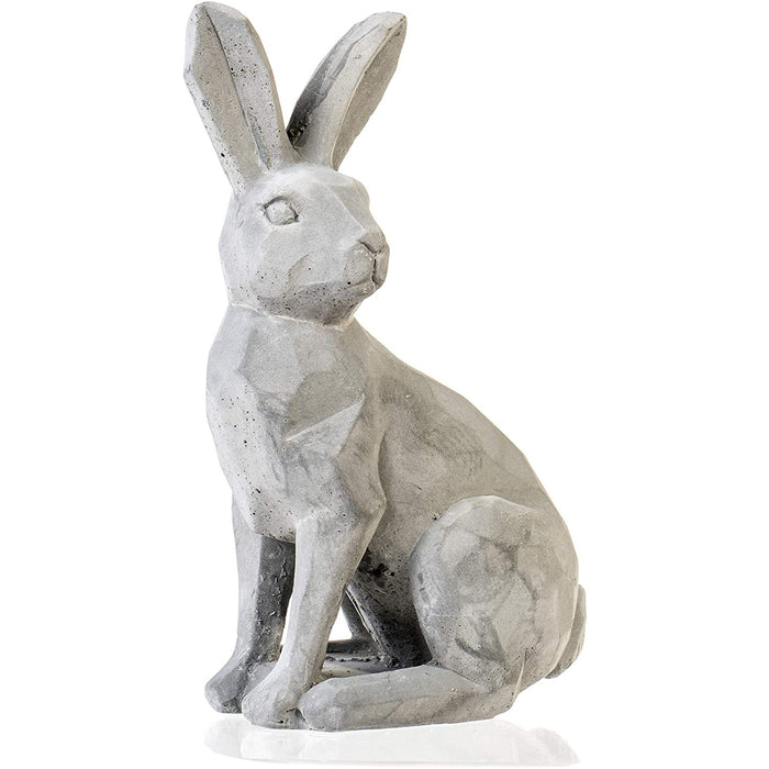 Natural Cement Finished Bunny Rabbit Figurine - Home Decor Statue Paperweight, 8 inches