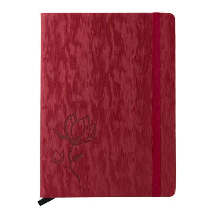 Red Co. Journal with Embossed Flower, 240 Pages, 5"x 7" Lined, Dark Ruby