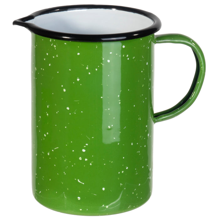Red Co. Green Speckled Enameled Tin Pitcher with Black Rim, 32 oz Capacity, Perfect for Holiday Parties and Dinners