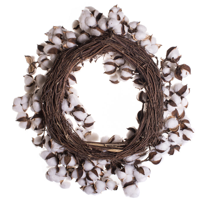 Red Co. Farmhouse Style Large Full Cotton Boll Wreath, 28 Inches