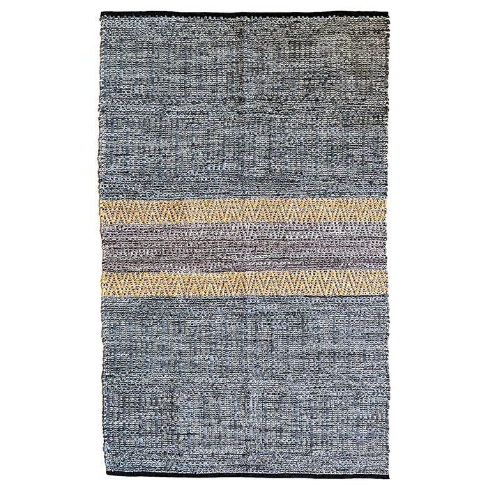 Red Co. Horizontal Pattern Gray and Yellow Rectangular Woven Leather Area Rug, 6 x 4 Ft.