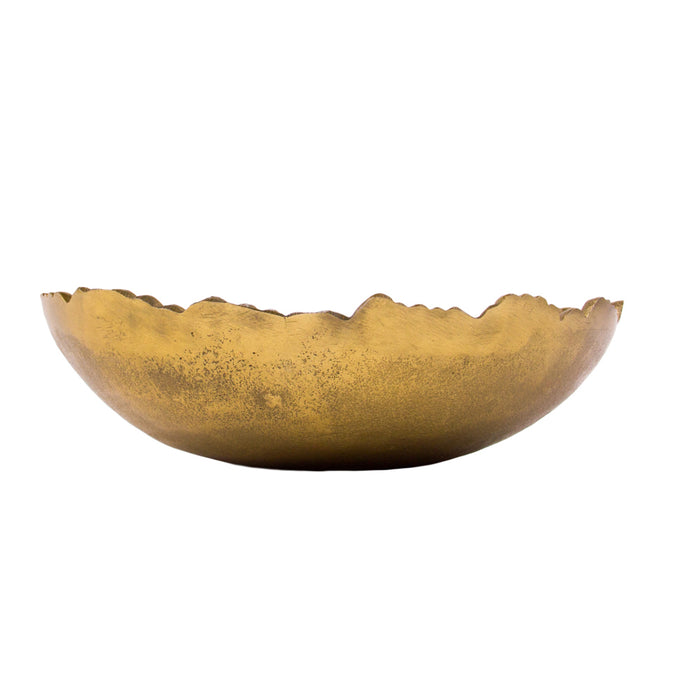 Red Co. 8.75” Gold Moon Decorative, Asymmetrical Torn, Hammered Metal Centerpiece Bowl with Sculpted Edges