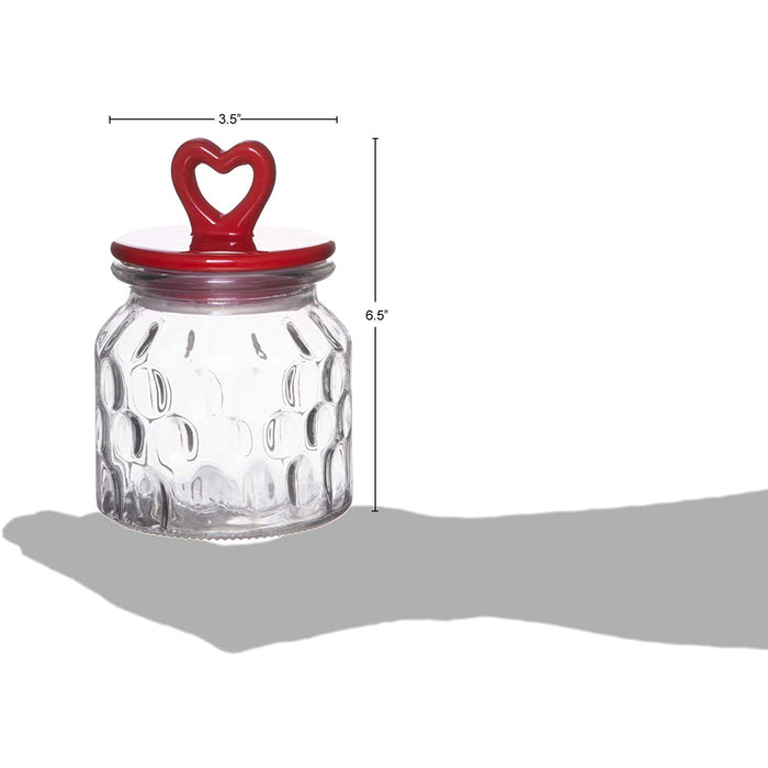 Red Co. Small Food Storage Rain Drop Pattern Glass Jar Canister with Red Heart Shaped Ceramic Airtight Lid, 22.75 Ounces